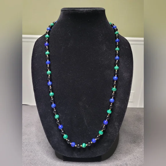 Natural Gemstone NecklaceLapis, Malachite & Onyx30”